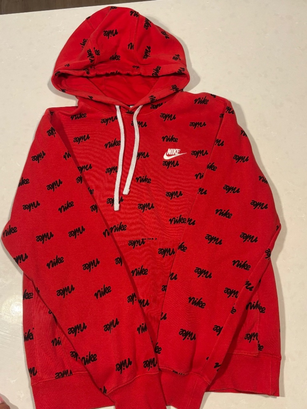 Nike Red All over print hoodie script logo Futura swoosh